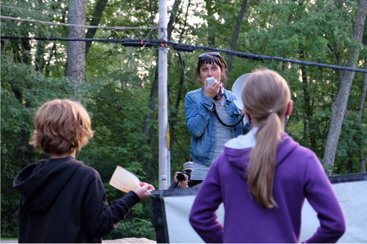 Julie Marais speaks at a protest.