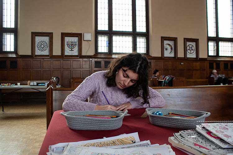 Mackenzie Sanche, a Concordia University student, is seen participating at the Wellness Wednesdays organized by Zen Dens. Wellness Wednesdays are offered to help students decompress through various activities, like colouring, sculpting, etc. Photo by: Dalia Nardolillo