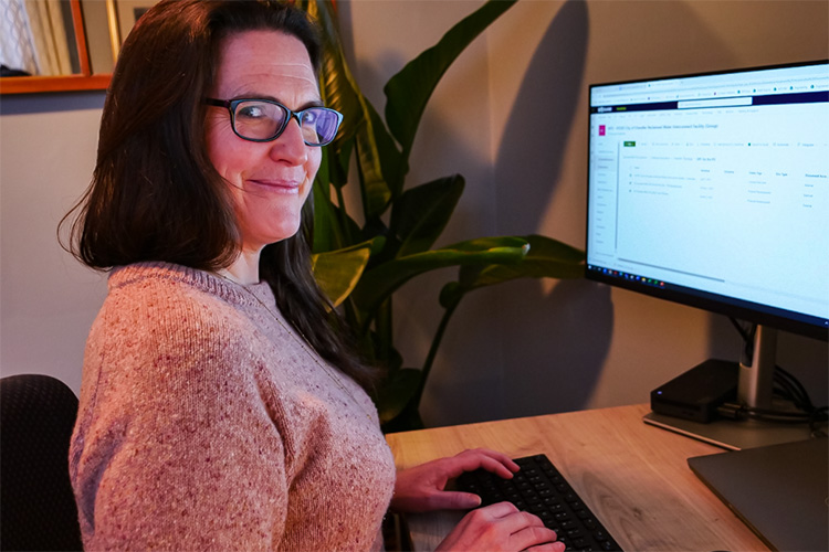 Tyler Ball is working from her home office