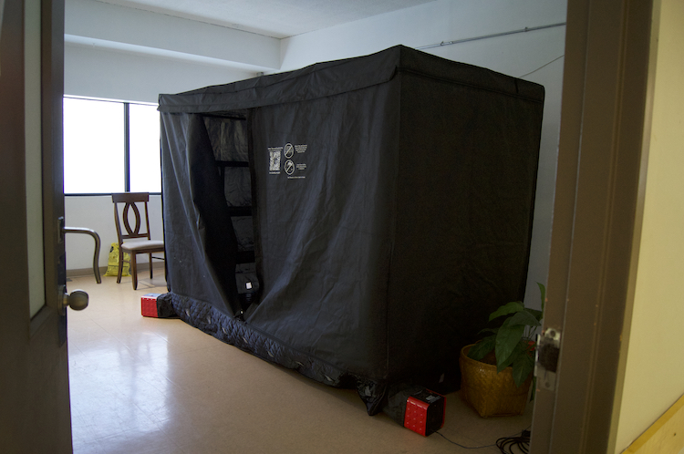 A room at the Ricochet Homeless Shelter that holds a ZappBug tent.
