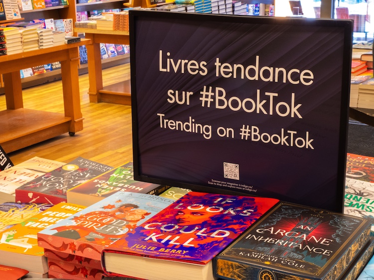 A book display promoting "#BookTok" at Indigo