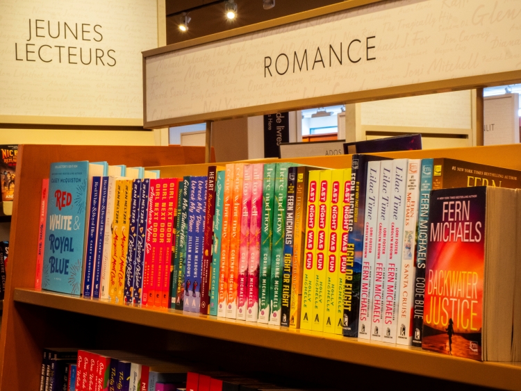 romance novels on a shelf
