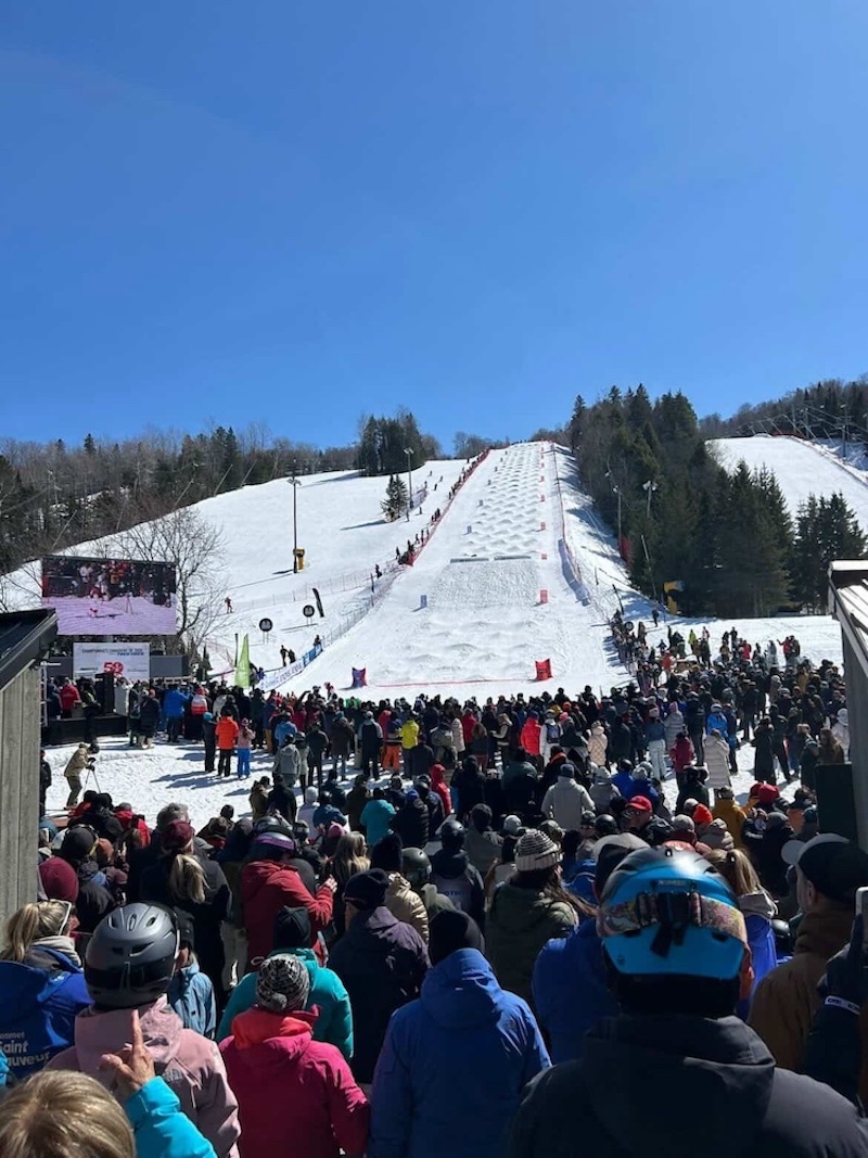 Mogul skiing trail for competition and people watching.